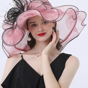 Elegant Organza Wedding Wide Brim Hats Kentucky Derby Party Hat, Hats, color:Pink|size:One-size, Stylewe