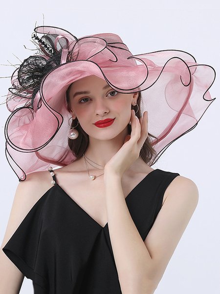 Elegant Organza Wedding Wide Brim Hats Kentucky Derby Party Hat, Hats, color:Pink|size:One-size, Stylewe