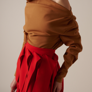 Regular Fit Plain Shirred Off Shoulder Sleeve Urban Blouse, Blouses and Shirts, color:Brown|size:XXL, Stylewe