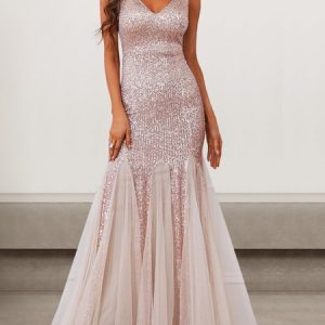 Women Plain V Neck Sleeveless Comfy Sexy Maxi Dress, Dinner dress, color:Golden|size:XL, catalog Noracora shop