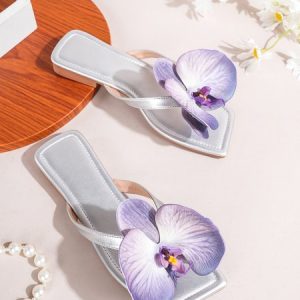 Elegant Imitation Phalaenopsis Flip-flop Sandals, Sandals, color:Silver|size:43, Stylewe