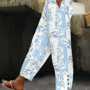 Casual Floral Long Buckle Pant, Pants, color:Blue|size:XXL, catalog Noracora shop