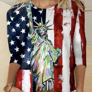 Casual America Flag V Neck Short Sleeve T-shirt, T-shirts, color:Red|size:XXL, catalog Noracora shop