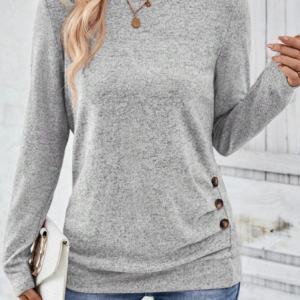 Crew Neck Long Sleeve Plain Zipper Regular Loose Blouse For Women, Blouses, color:Light Gray|size:XXL, catalog Noracora shop