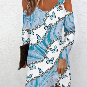 Women Abstract Crew Neck Long Sleeve Comfy Casual Midi Dress, Dresses, color:Light Blue|size:3XL, catalog Noracora shop