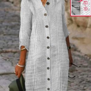 Women's Three Quarter Sleeve Spring/Fall Striped Dress Shirt Collar Daily Going Out Casual Mini X-Line, JustFashionNow Dresses, color:White|size:XXL,