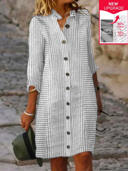 Women's Three Quarter Sleeve Spring/Fall Striped Dress Shirt Collar Daily Going Out Casual Mini X-Line, JustFashionNow Dresses, color:White|size:XXL,