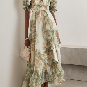 Women Floral Boat Neck Short Sleeve Comfy Vacation Peplum Maxi Dress, Dresses, color:flower|size:XXL, catalog Noracora shop