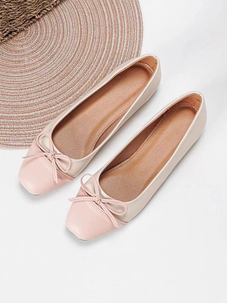 Bowknot Colorblock Ballet Flats, Flats, color:Pink|size:43, Stylewe