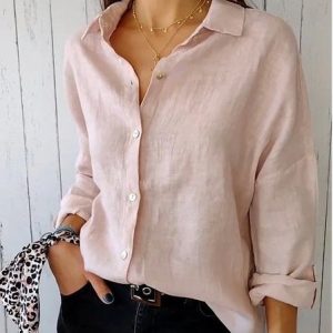 Women's Long Sleeve Shirt Spring/Fall Plain Shirt Collar Daily Going Out Casual Top, JustFashionNow Tops, color:Pink|size:3XL,