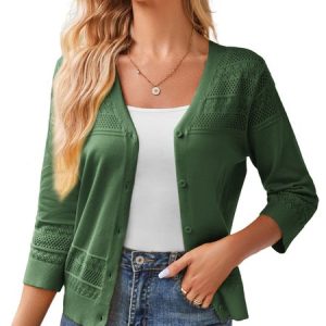 Women Plain Long Sleeve Comfy Casual Cardigan, Cardigans, color:Dark Green|size:XXL, catalog Noracora shop