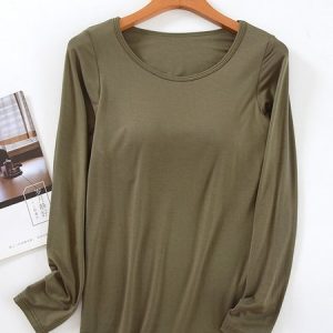 Women Cozy Built-in Bra Padded Push-Up Stretchable Modal T-shirt, T-shirts, color:Green|size:XXL, catalog Noracora shop