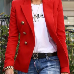 Urban Pockets Buttoned Blazer, Blazers, color:Red|size:XXL, Stylewe