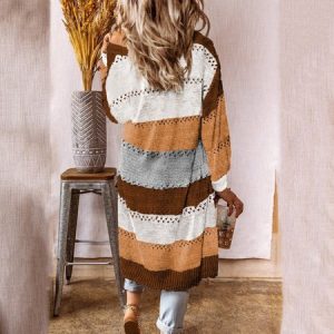 Women Wool/Knitting Striped Long Sleeve Comfy Casual Cardigan, Sweaters, color:Brown|size:3XL, catalog Noracora shop