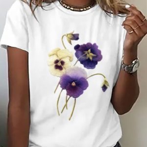 Women's Short Sleeve Tee/T-shirt Summer Floral Crew Neck Daily Going Out Casual Top Black, JustFashionNow T-Shirts, color:White|size:3XL,