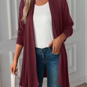 Women's Plain Regular Loose Kimono, Cardigans, color:Wine Red|size:XXL, catalog Noracora shop