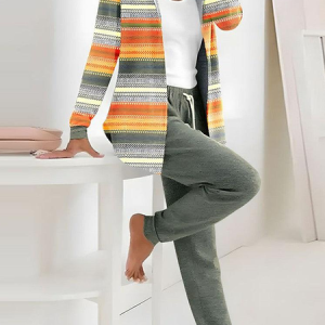 Women's Striped Daily Going Out Two Piece Set Long Sleeve Casual Spring/Fall Coat With Pants Matching Set, JustFashionNow Suit Set, color:Green|size:XXL,