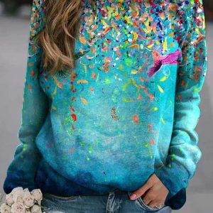 Casual Crew Neck Floral Sweatshirt, Hoodies & Sweatshirts, color:Green|size:5XL, catalog Noracora shop