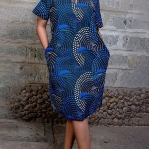 Casual V Neck Shift Dress With Pockets, Midi Dresses, color:Blue|size:XXL, Stylewe