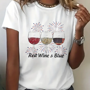 Women's Short Sleeve Tee T-shirt Summer Flag Crew Neck Casual Top, JustFashionNow T-Shirts, color:White|size:XXL,