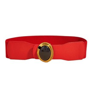 Minimalist Oval Buckle Elastic Wide Belt, Belts, color:Red|size:One-size, Stylewe