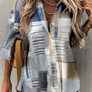 Shirt Collar Long Sleeve Plaid Regular Loose TUNIC Shirt For Women, Shirts, color:Khaki|size:3XL, catalog Noracora shop