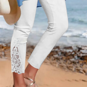 Casual Plain Lace Mesh Side Cropped Legging, Leggings, color:Blue|size:XXL, catalog Noracora shop