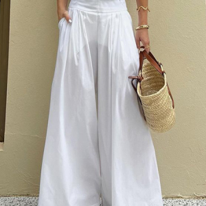 Casual Plain Long Pant, Pants, color:White|size:XL, catalog Noracora shop