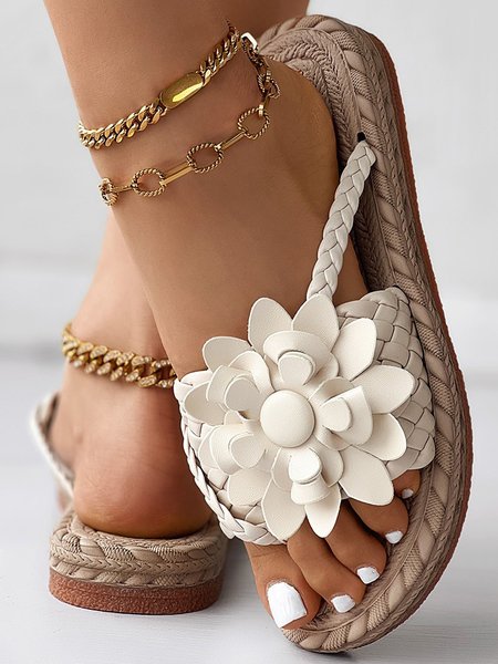 Pu Casual Summer Floral Slide Sandals, JustFashionNow Sandals & Slippers, color:Apricot|size:43,