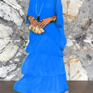 Women Plain Crew Neck Half Sleeve Comfy Casual Maxi Dress, Dresses, color:Blue|size:3XL, catalog Noracora shop