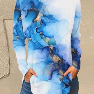 Casual Abstract Crew Neck Loose T-Shirt, Long sleeves, Lilicloth.com