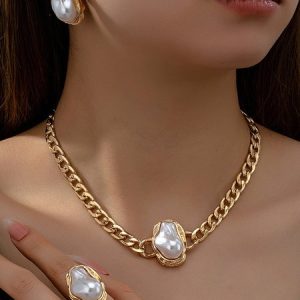 Elegant Irregular Faux Pearl Jewelry Set, Necklaces, color:As Picture|size:One-size, Stylewe