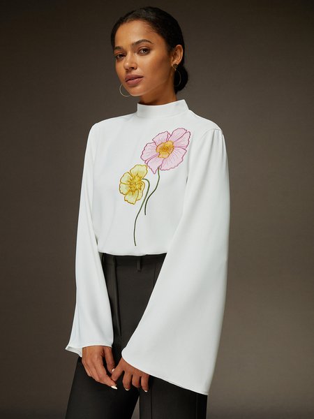 Urban Floral Embroidered Blouse, Blouses and Shirts, color:White|size:XXL, Stylewe