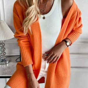 Women's Plain Regular Loose Jacket, Cardigans, color:Orange|size:L, catalog Noracora shop