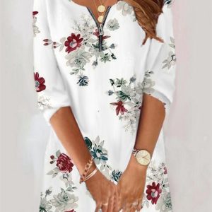 Women Geometric Long Sleeve Comfy Casual Mini Dress, Dresses, color:White|size:5XL, catalog Noracora shop