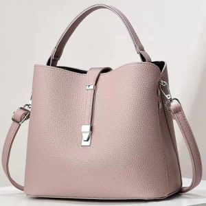 Minimalist Large Capacity Bucket Bag with Detachable Crossbody Strap, Bags, color:Deep Pink|size:One-size, Stylewe