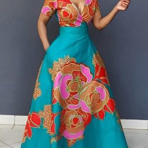 Plus Size Floral Elegant Regular Fit V Neck Short Sleeve Dress, Plus Dresses, color:Blue|size:4X, Stylewe