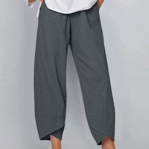 Casual Plain Ankle Pants Elastic Waist Pocket Stitching Pant, Pants, color:Deep Gray|size:5XL, catalog Noracora shop