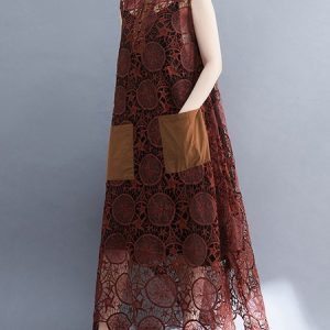 Women Plain Sleeveless Comfy Casual Lace Maxi Dress, Dresses, color:Coffee|size:XXL, catalog Noracora shop