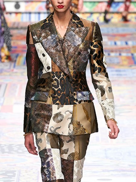 Leopard Elegant Regular Sleeve Long Sleeve Regular Fit Blazer, Blazers, color:As Picture|size:XXL, Stylewe