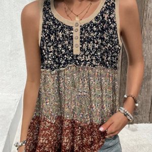 Women's Sleeveless Tank Top Camisole Summer Floral Jersey Crew Neck Daily Going Out Casual Top, JustFashionNow Tanks & Camis, color:Black|size:XXL,
