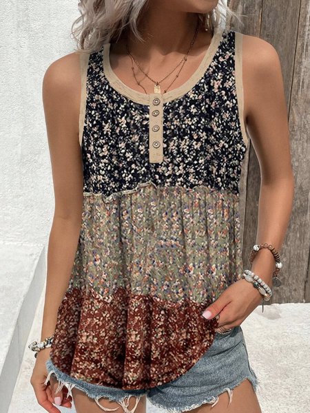 Women's Sleeveless Tank Top Camisole Summer Floral Jersey Crew Neck Daily Going Out Casual Top, JustFashionNow Tanks & Camis, color:Black|size:XXL,
