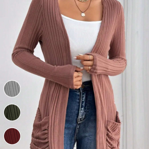 Women's Plain Pocket Stitching Regular Loose Kimono, Cardigans, color:Brick Red|size:XXL, catalog Noracora shop