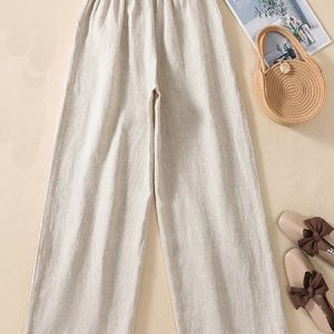 Casual Plain Long Pant, Pants, color:Beige|size:3XL, catalog Noracora shop