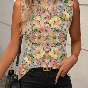 Casual Crew Neck Floral Tank Top, Tanks & Camis, color:flower|size:XXL, catalog Noracora shop