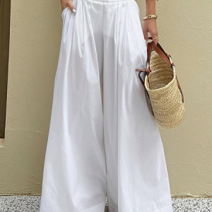 Loose Plain Urban Long Pants Wide leg pants, Pants, color:White|size:XXL, Stylewe