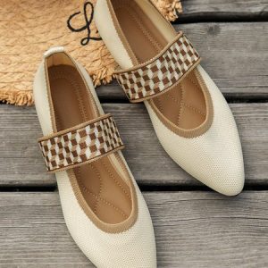 Casual Plaid Slip On Flat Heel Shallow Shoes, Women shoes, color:Off White|size:43, catalog Noracora shop