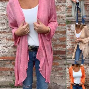 Women's Plain Regular Loose Kimono, Cardigans, color:Pink|size:3XL, catalog Noracora shop