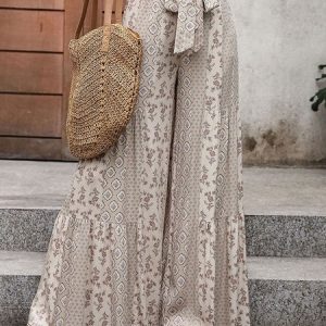 Casual Floral Long Lace-up Pant, Pants, color:Apricot|size:XL, catalog Noracora shop