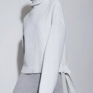 Geometric Raglan Sleeves Asymmetric Turtleneck Urban Sweater, Pullovers, color:Gray|size:XXL, Stylewe
